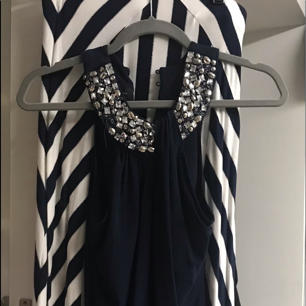 INC.Tank top XS Embellished neck liw/jersey blue/white stripe maxi skirt 2pc set
